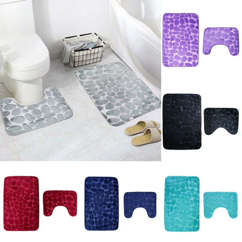 2 st badrum set bad kontur matta anti-sladd stor matta lock toalettlocket