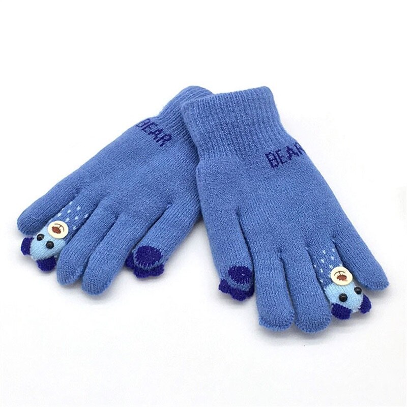 Winter Warme Handschoenen Voor Kinderen 3-8years Verdikte Kids Baby Wanten Buitensporten Vingertop Beer Dubbele Leuke Handschoenen