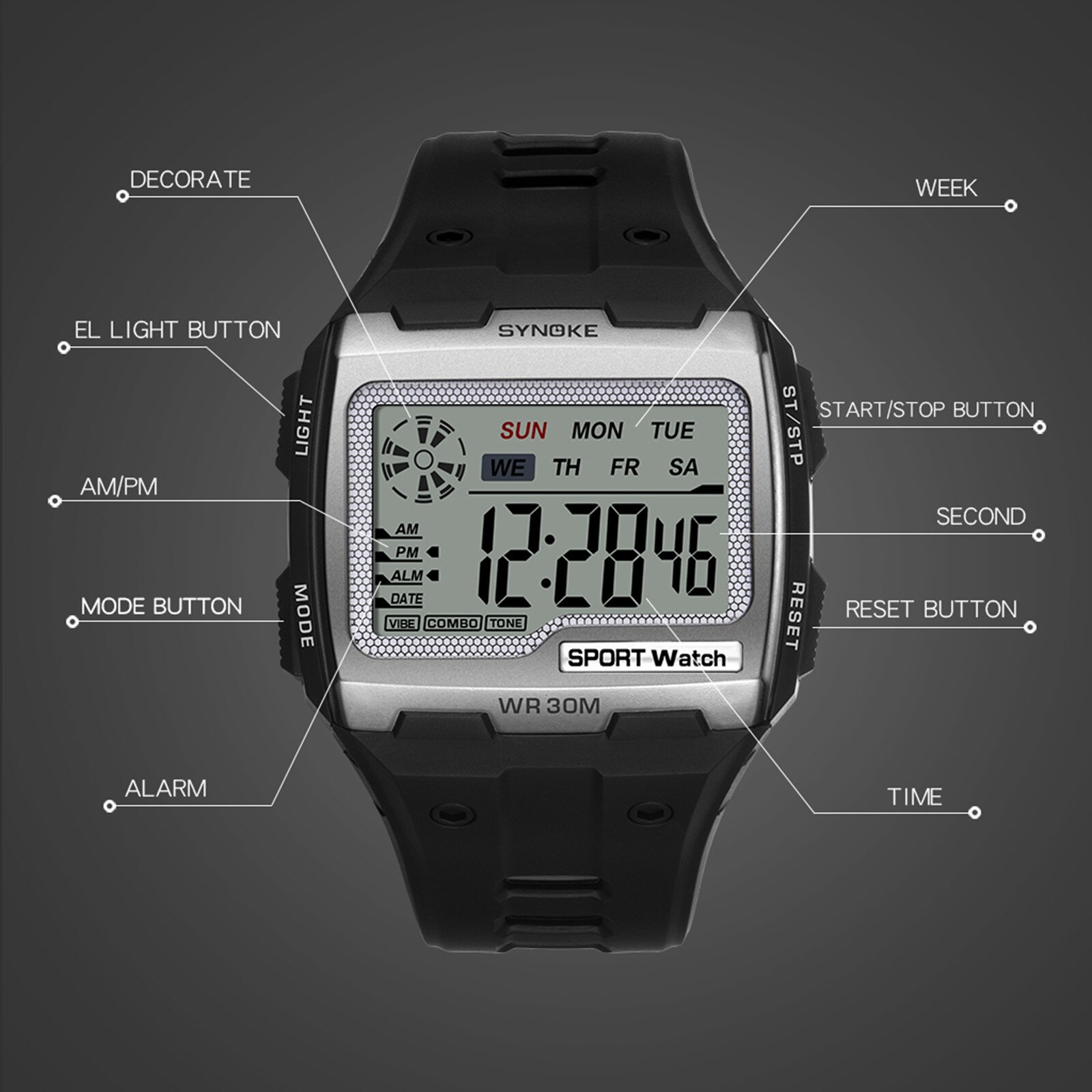 Mannen Outdoor Horloges Sport Horloge Wekker Chronograaf 30M Waterdicht Horloge Man Digitale Horloges