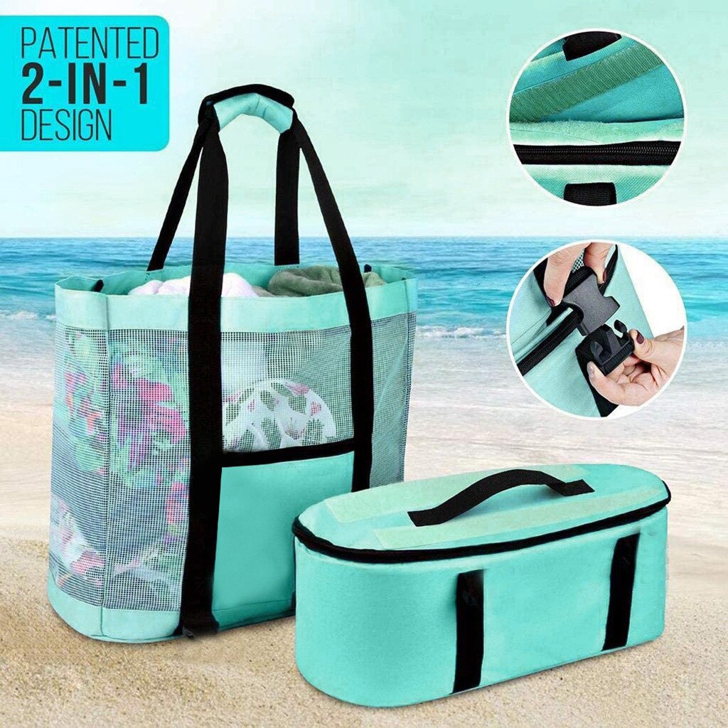 Outdoor Picnic Bags Camping Beach Mesh Tote Bag Detachable Cooler Bag Packing Organizer Multifunctional Waterproof Backpack Bag: Green