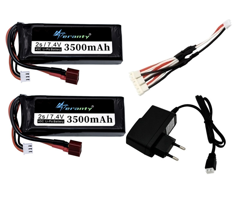 Batterie für wltoys 7,4 2s 3500 v mah wiederauf ladbare lipo batterie und ein ladegerät für wltoys rc auto boot lipo batterie: Rot
