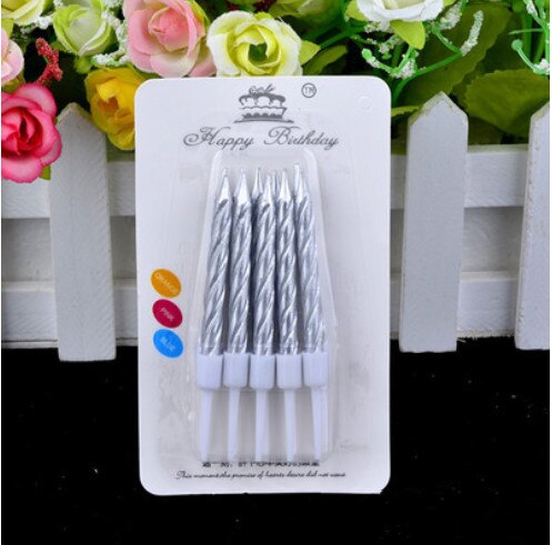 1/10Pcs Draad Kleur Verjaardag Kaarsen Met Stand Cake Kaars Event Party Benodigdheden Bruiloft Decoratie Kaars Maken: Silver