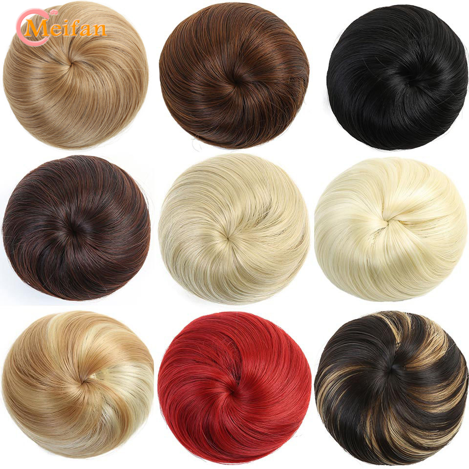 MEIFAN Synthetic Rubber Band Drawstring Hair Bun Straight Short Hair Buns Dount Chignon Updo Cover Ponytail Extensions