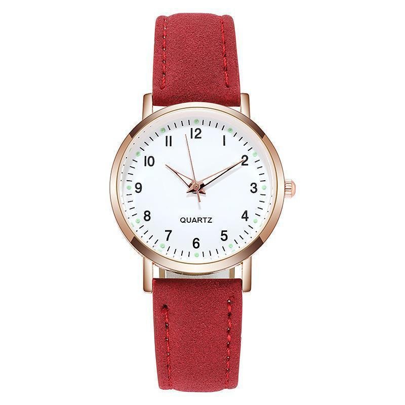 Ladies Diamond-studded Luminous Retro Female Watch Leather Belt Quartz Watch Women Simplicity Casual Decoration Wristwatches: Red