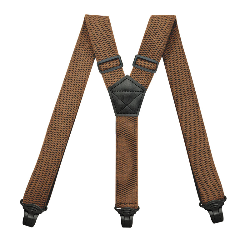 Robuste Hosenträger für Männer, Arbeit Ich bin Freien, 3,8 cm/1,5 Zoll, Y-Rücken, 3 Kunststoff-Clips, verstellbare elastische Hosenträger, Riemen, Gürtel: Licht Braun