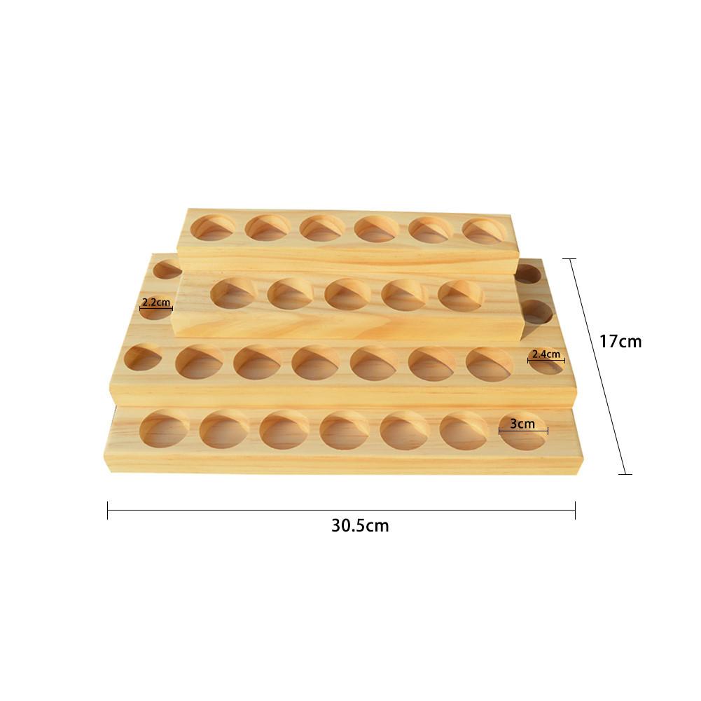 Natuurlijke houten aromatherapie parfum etherische olie display opbergrek houder voor 5-15ml flessen: 30 gaten