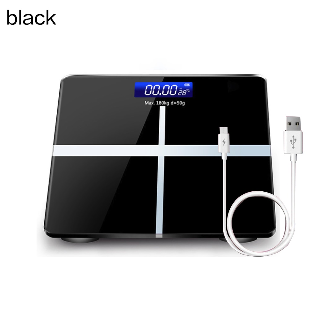Bathroom Floor Body Scale Glass Smart Electronic Scales USB Charging LCD Display Body Weighing Digital Weight Scale: black