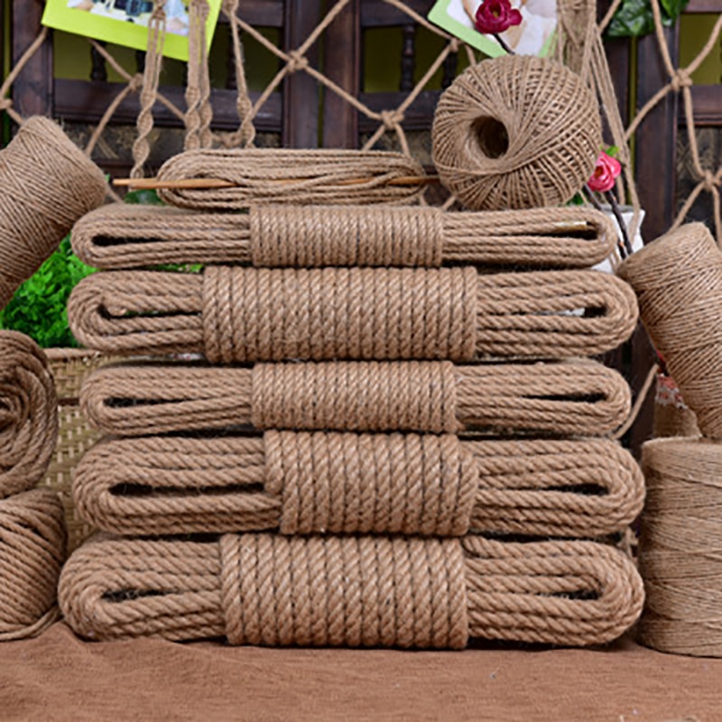 Cuerda de Yute Natural de 4mm, cuerda de cáñamo trenzada para macramé, artesanía Vintage para de boda, decoración hecha a mano para rascar mascotas