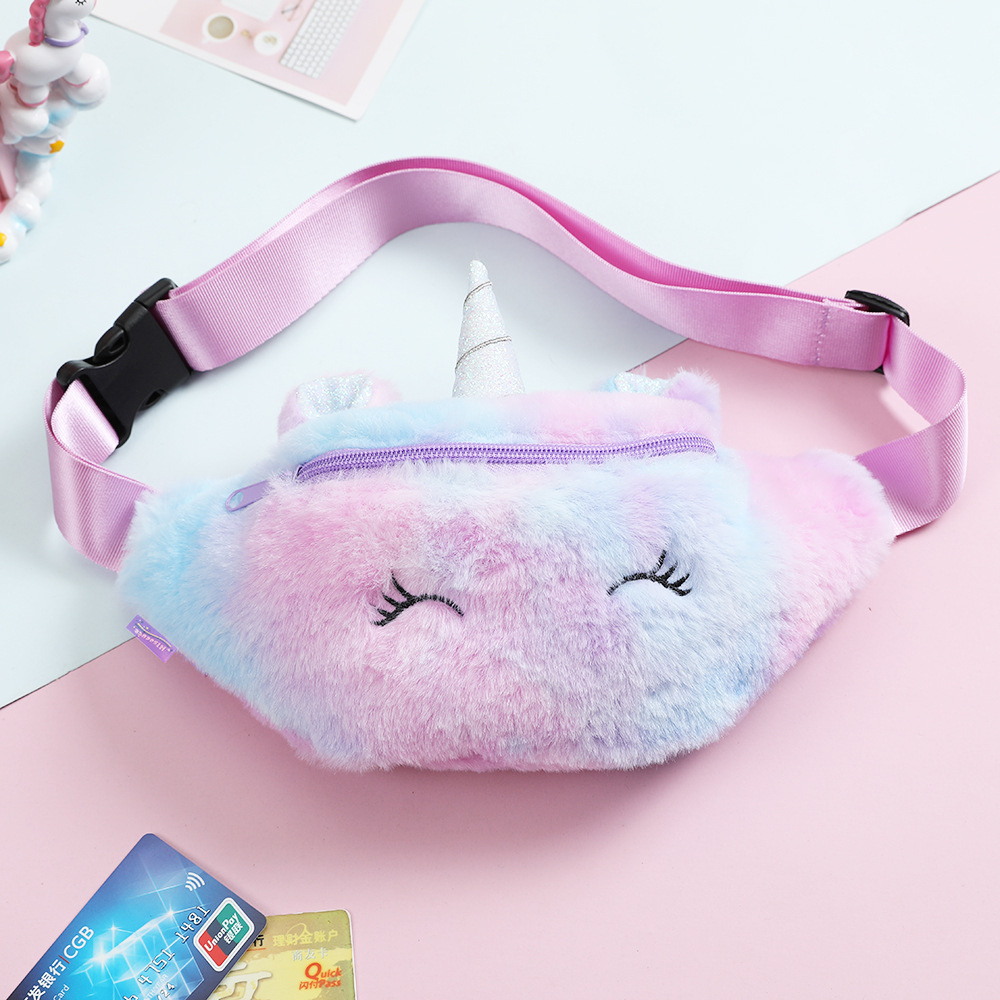 Cute Chest Bag Unicorn Female Waist Bag Kids Cartoon Plush Women Belt Bag Travel Phone Pouch Chest Bag