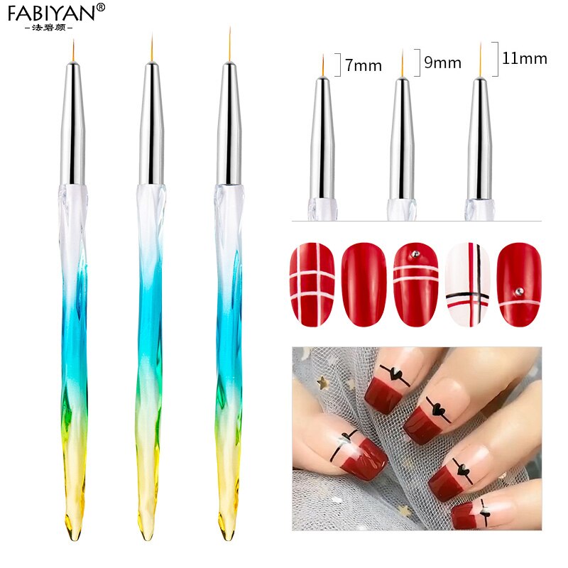 3Pcs Nail Art Brush Gradiënt Acryl Pen Franse Liner Pen Tekening Lijnen Of Schilderen Bloem Diy Manicure Tool