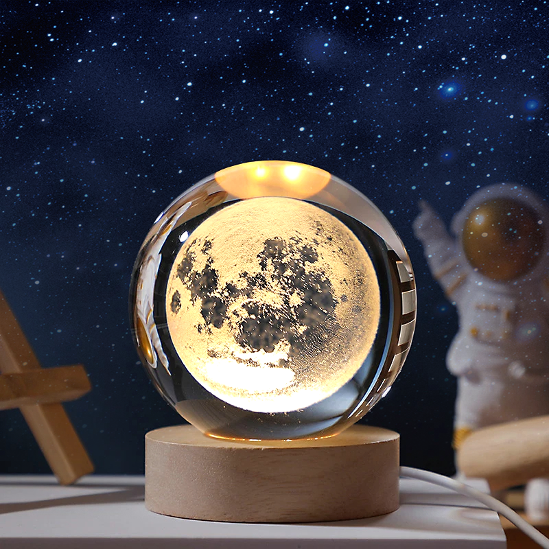 Bola de cristal de Luna 3D, sistema Solar de galaxia astronómica, bolas luminosas de Saturno, globo de cristal de nieve, luz nocturna, decoración de escritorio para el hogar