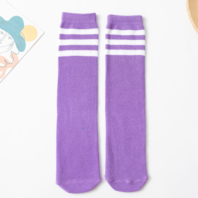 2-10 anni calzini per bambini calzini per bambini spogliati vestiti per la scuola bambini ragazzi bambini calzini per ragazze ginocchio alto lungo morbido cotone: Purple Stripe Socks