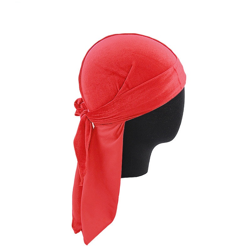 Unisex Velvet Durags Bandana Turban Hat Men Women Breathable Warm Long Tail Doo Rag Durags Pirate Hat Hip Hop Headband