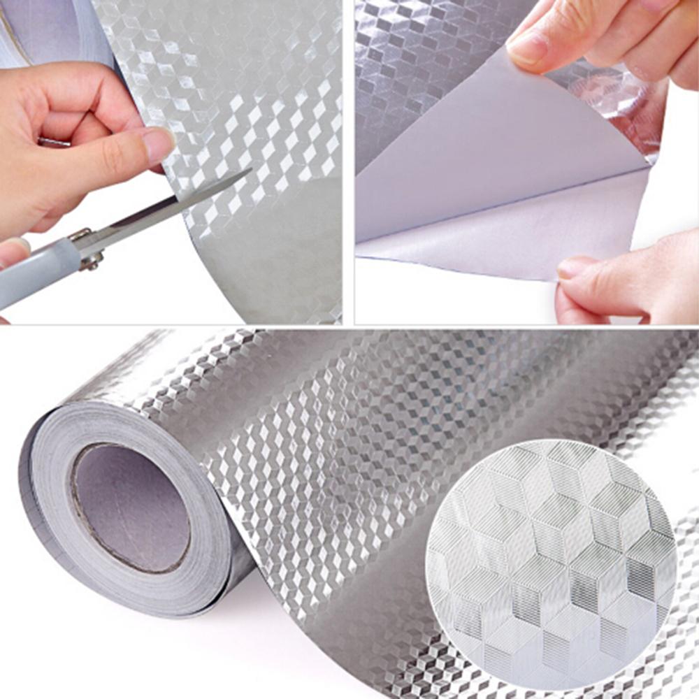 1Pcs 40x100cm Kitchen Oil-proof Waterproof Stickers Aluminum Foil Kitchen Stove Cabinet Self Adhesive Wall Sticker DIY Wallpaper