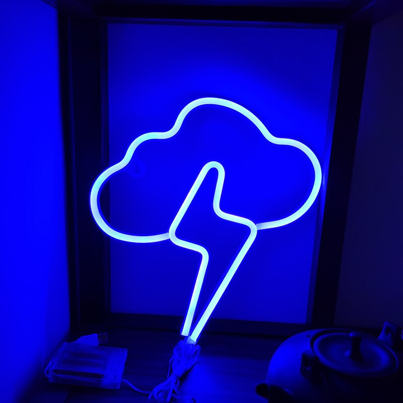 Lightning Cloud Neon Sign LED Bolt Cool Light up Thunderbolt Wall Lamp Bedroom Gaming Room Art Decoration Photography Backlight: Blue
