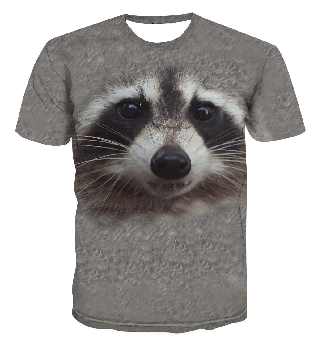 3D Printed Cute Raccoon Brand T-shirt Summer Loose Mesh Short Sleeve