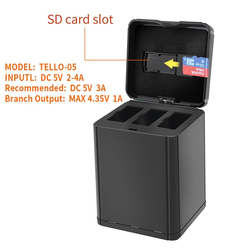 Cargador inteligente con puerto de batería 3 en 1, caja de carga USB para batería de Dron DJI Tello