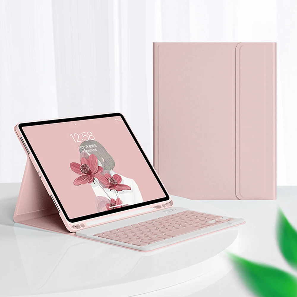 Voor iPad 10 Generatie 2022 Case met Houder Zachte TPU Back Shell voor iPad 10.9 10 9 10th Cover + Draadloos Bluetooth toetsenbord: Roze