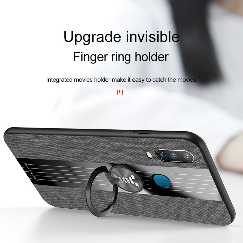 Vivo Y17 Y15 Y12 Y3 Phone Case Car Magnetic Ring Stand Cloth Stitching Back Cover Shockproof Armor Casing