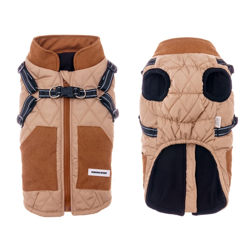 Wasserdichte warme Hundejacke mit Geschirr, Winter-Hundekleidung, französischer Bulldoggenmantel, Chihuahua-Haustierkostüm für kleine und mittelgroße Hunde