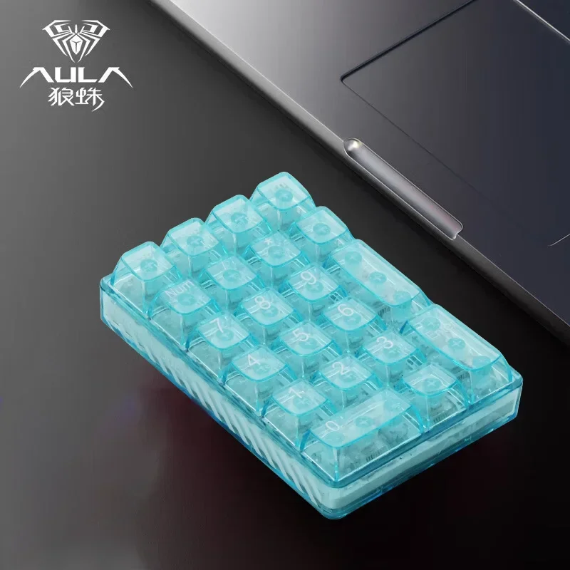 AULA F21 Wireless Numeric Keypad White Backlight Transparent Mini Numeric Keyboard 21 Keys Bluetooth Mechanical Gamer NumberPad: camel