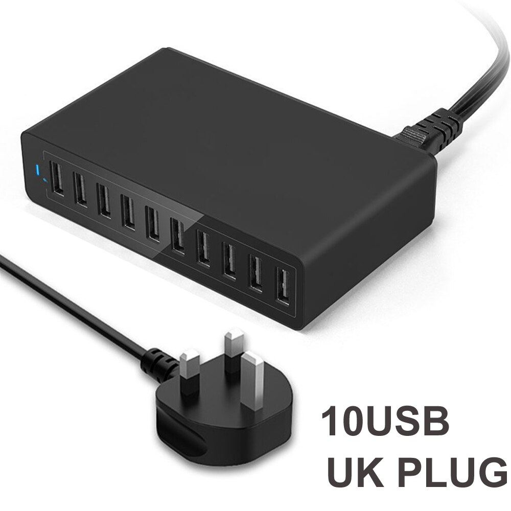 50W Multi USB Charger Station Fast Charger Charging 10 USB Charger Multi port phone charger for iPhone 11 12 pro xiaomi huawei: 10 USB UK Black