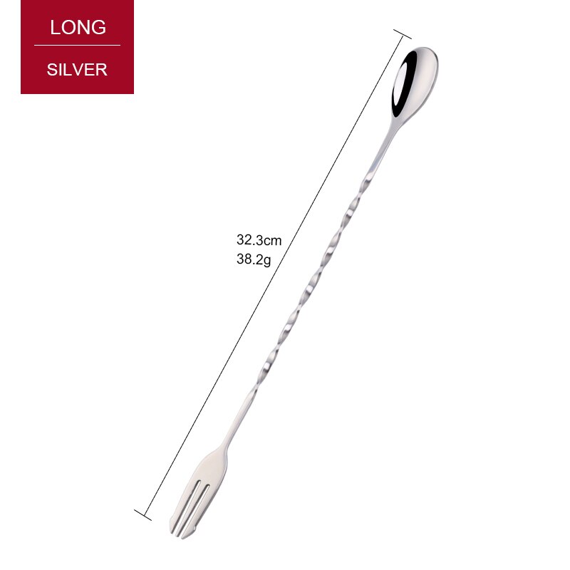 1 pc cocktailskedar bartender bar tillbehör i rostfritt stål hem barer karaff prylar coola verktyg ansikte choklad bar metall sked: Silver lång