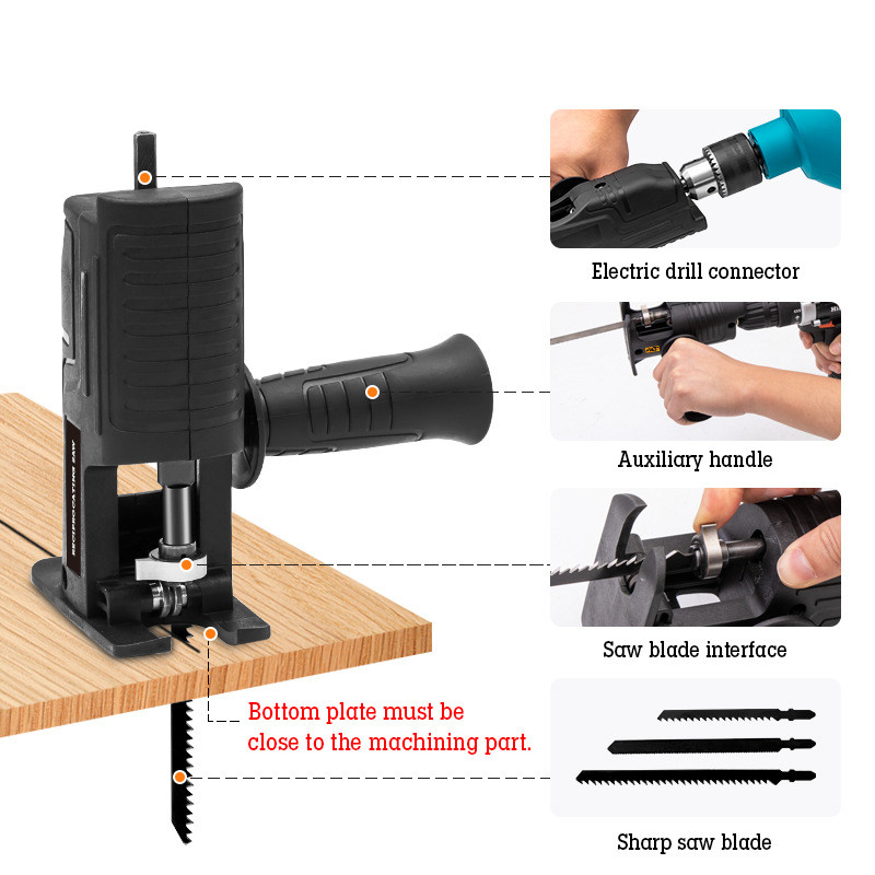 Perceuse électrique modifiée en adaptateur de scie alternative, tête de Conversion de tournevis pour outil de coupe du bois et du métal avec lame de scie