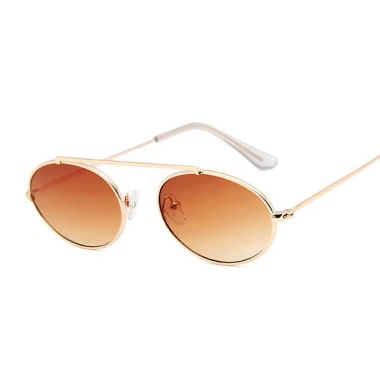 Gafas de sol ovaladas pequeñas Vintage para mujer, gafas de sol transparentes con montura metálica de , gafas de sol para mujer, gafas de sol Rosa UV400: GoldBrown