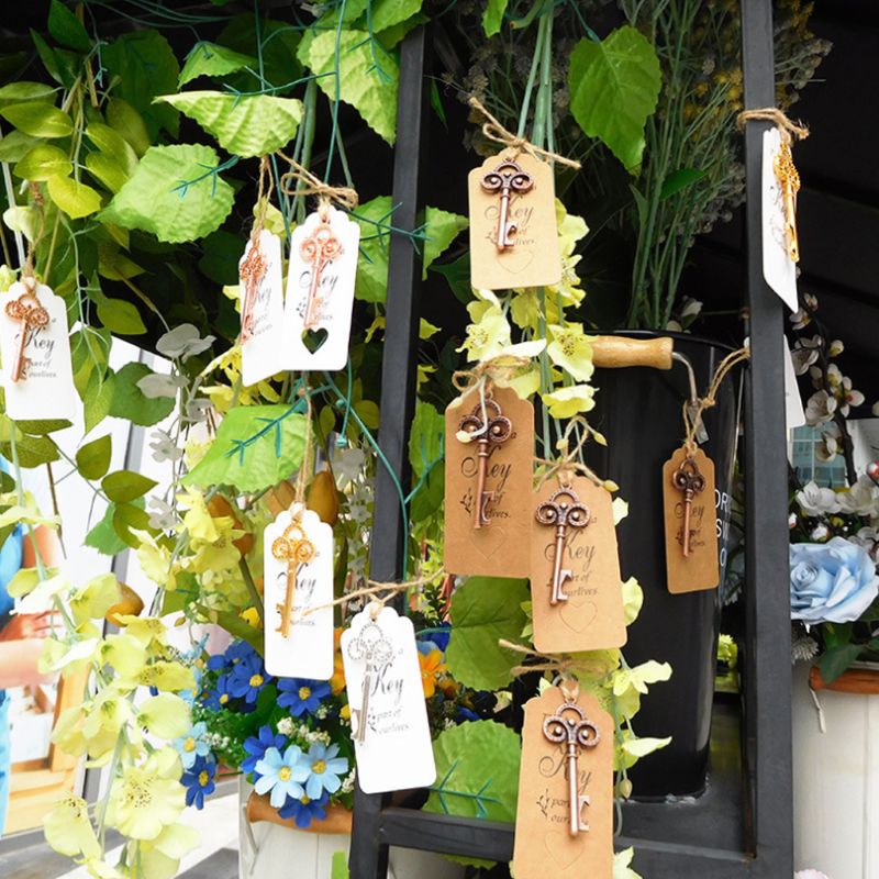 50 setzt Jahrgang Schlüssel Flasche Öffner + Schild Karte Schlüsselbund Hochzeit Gastgeschenke Souvenirs Brautjungfer Hochzeit Einzelheiten Für Gäste