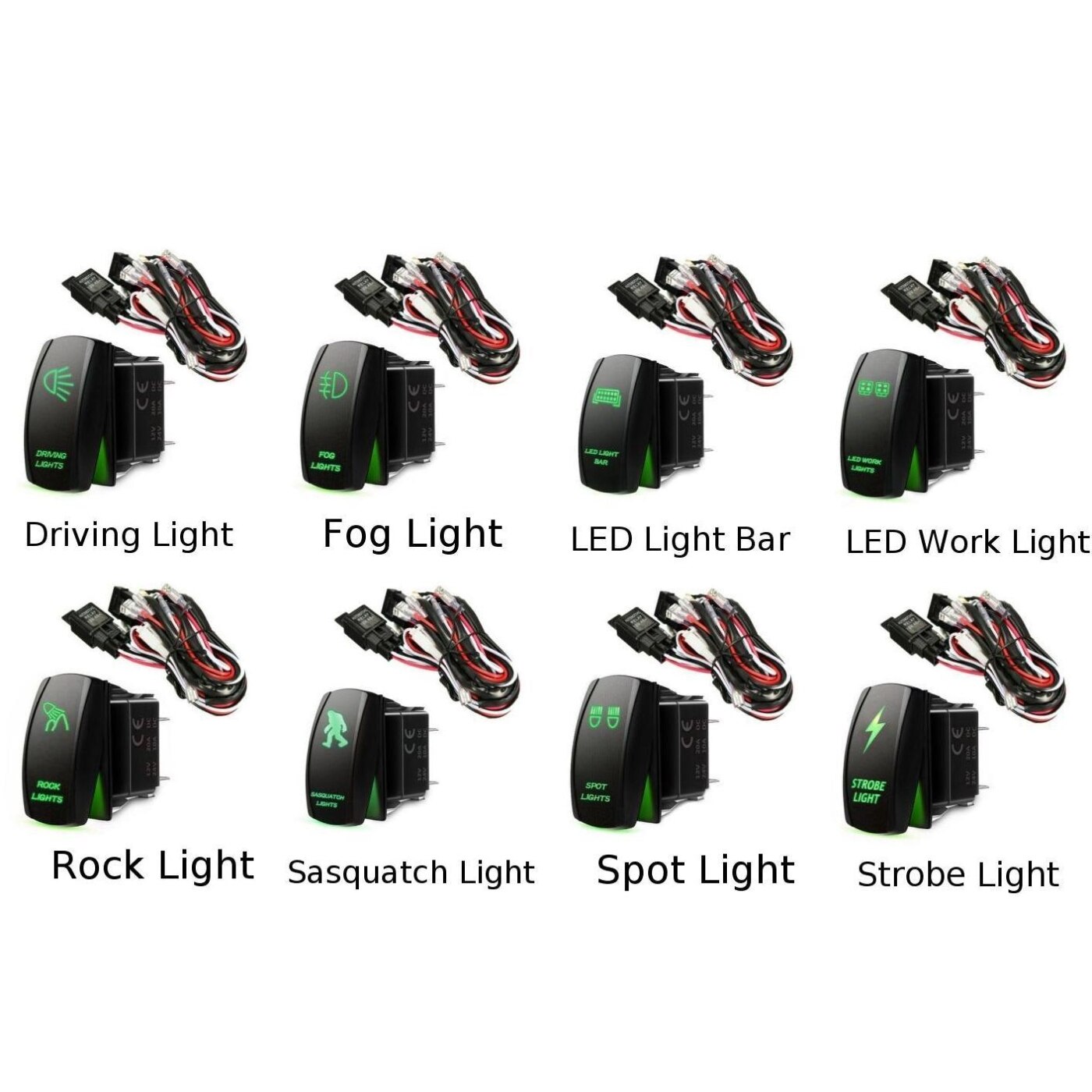 Wiring Harness Kit Green LED Work Light Bar Toggle Rocker Switch + 40A Relay Wiring Harness Kit 12V Accessories
