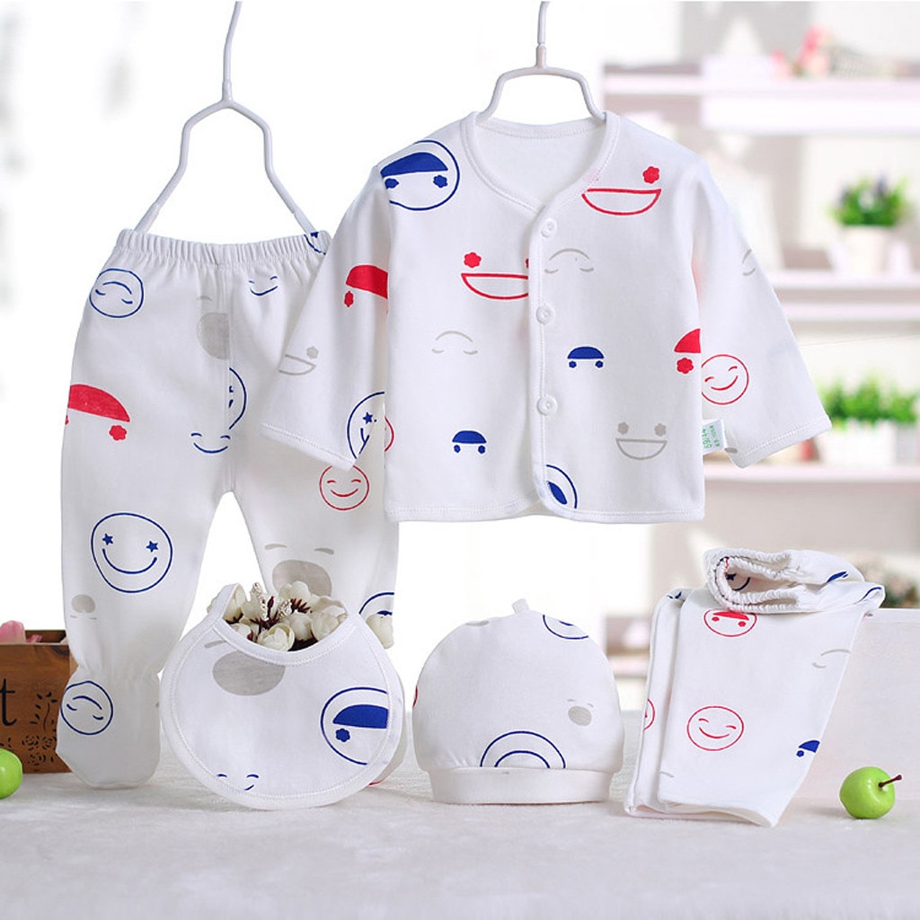 Ensemble de vêtements pour -né garçon et fille, 5 pièces, imprimé hérisson de dessin animé, haut à manches longues, pantalon, chapeau, bavoir, tenue pour enfants, pour -né: N(5PCS)