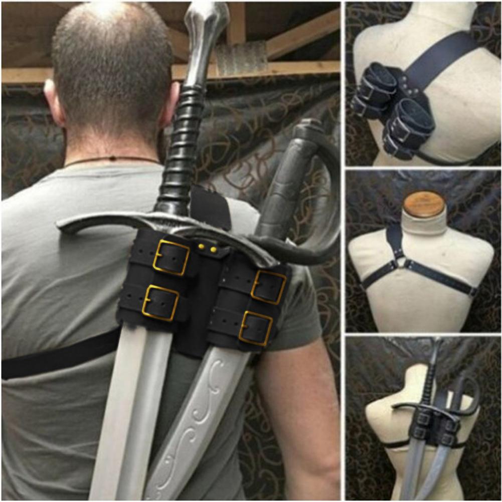 Medieval Sword Scabbard Shoulder Back Sheath Holder Frog For Men Larp Ninja Warrior Costume Leather Buckle Strap Rapier Holster