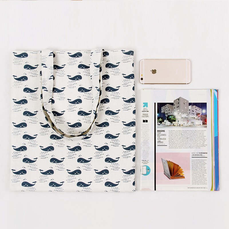 YILE Brand Cotton Linen Eco Reusable Shoulder Bag Shopping Tote Print Cute Whales L244