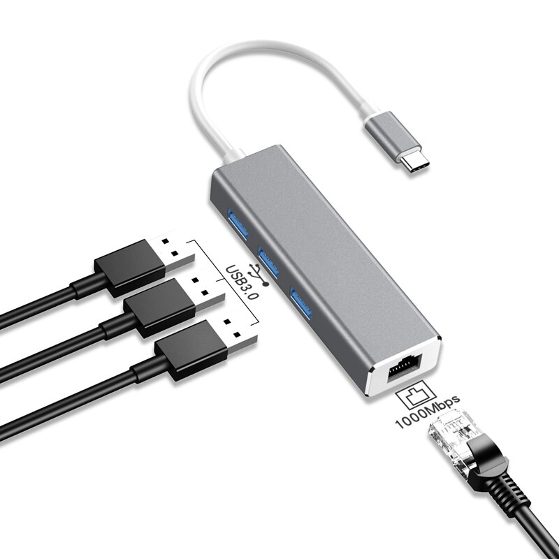 Usb c -keskitin gigabit ethernet  rj45 lähiverkkosovitin usb tyyppi c - usb 3.0 hub 10/100/1000 verkkokortti chromebookille