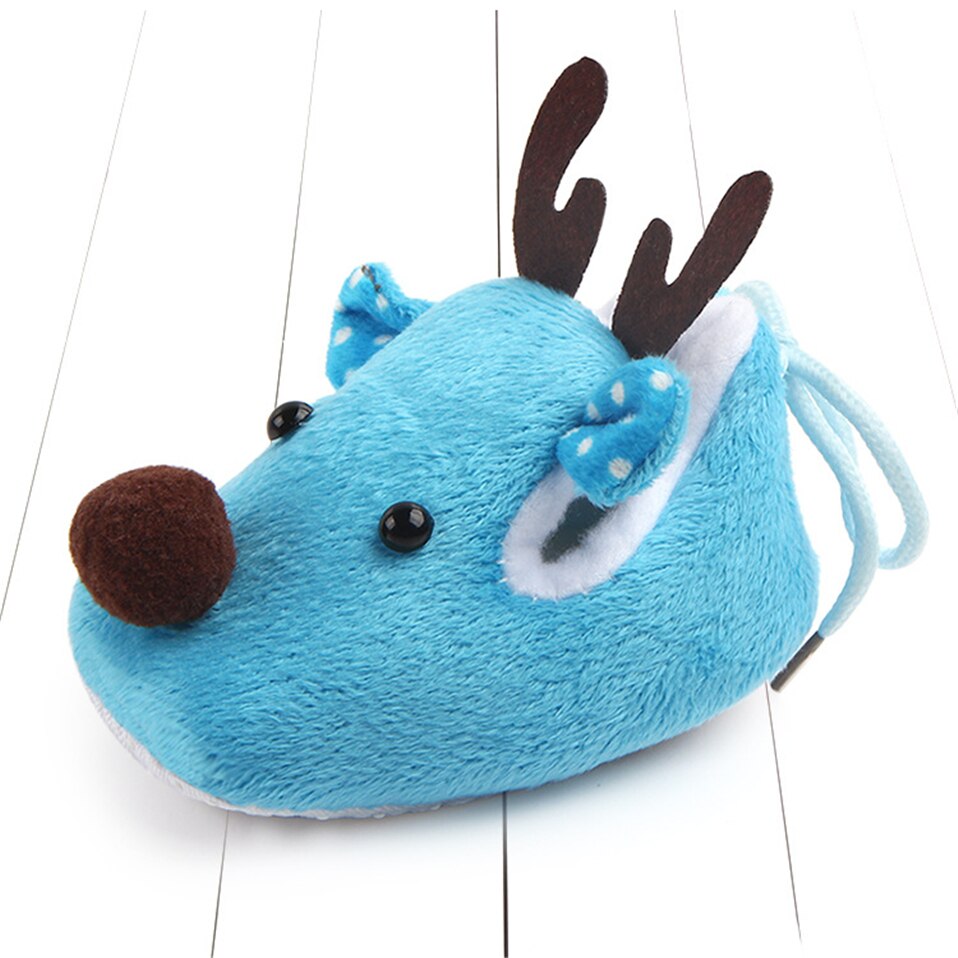 Bebis pojkar tjejer jul rådjur bebis skor höst och vinter varm bomull mjuk sula skor first walkers unisex småbarnsskor: Blå