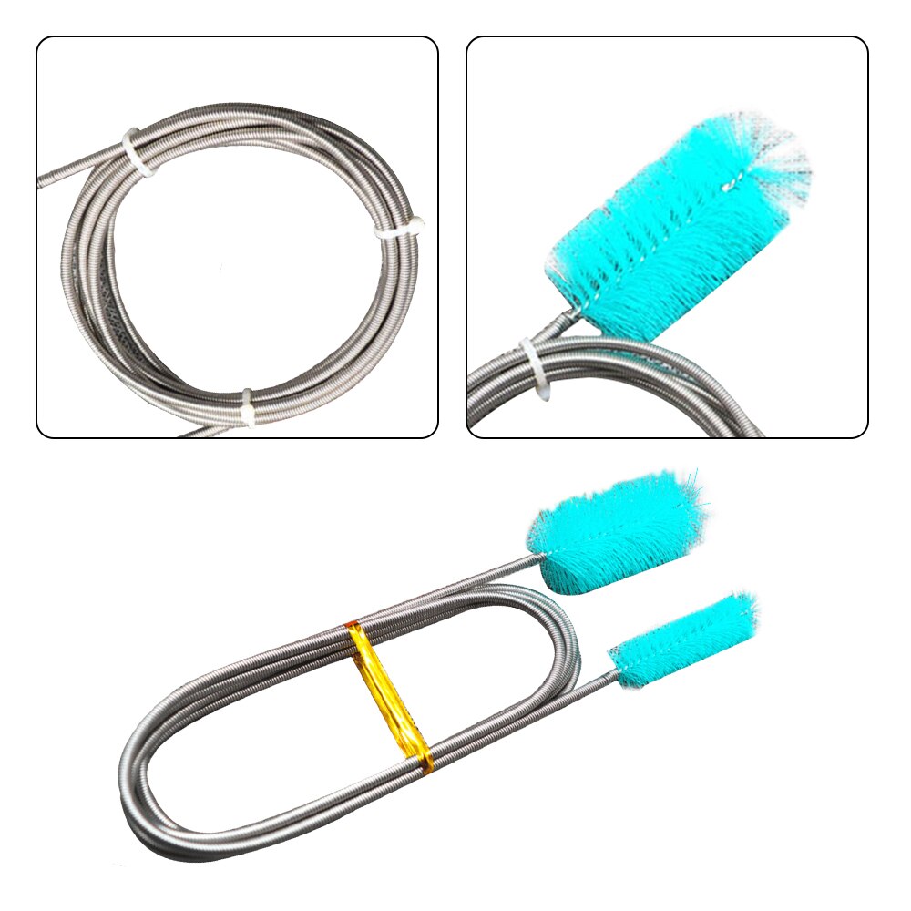 Luchtslang met dubbele uiteinden nylon aquarium waterfilter reinigingsborstel roestvrij staal flexibel multifunctioneel