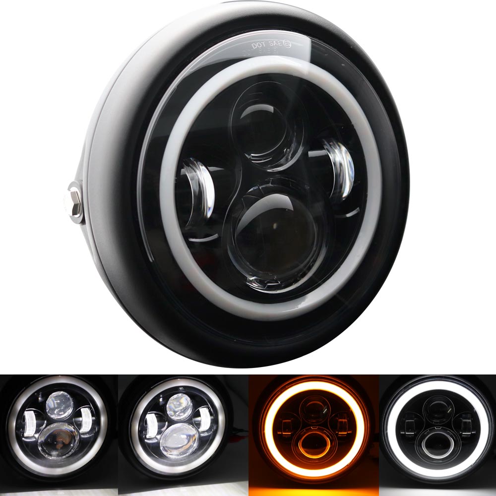 7.5 Inch Cafe Racer Led Motorfiets Koplamp Angel Eyes Universele 7.5 "Ronde Koplamp Voor Cafe Racer Bobber Honda: no bracket set