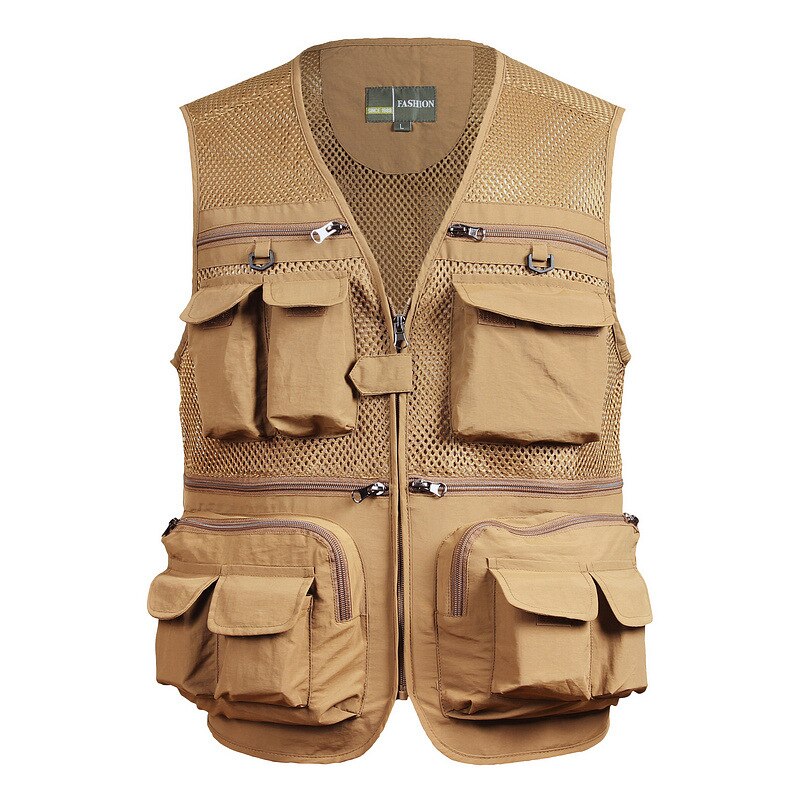 Multi-poches gilet de pêche Ultra léger sans manches mâle photographie pêche tourisme dérive gilets séchage rapide respirant Mest gilet: Kaki / XL