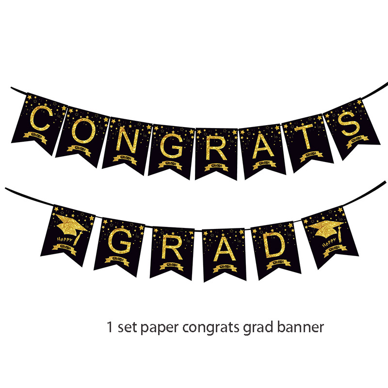 Guirlandes de chapeau de baccalauréat de remise de diplôme en or noir, guirlandes de casquette en papier pour les célébrations scolaires, décorations suspendues pour fête de remise de diplôme 2025