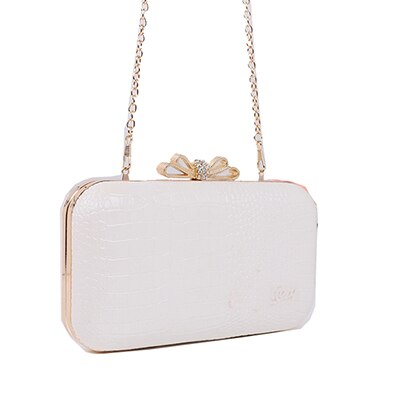 wave of female crocodile pattern chain handbag ladies shoulder bag evening clutch bag box make up bag mobile phone bag: white