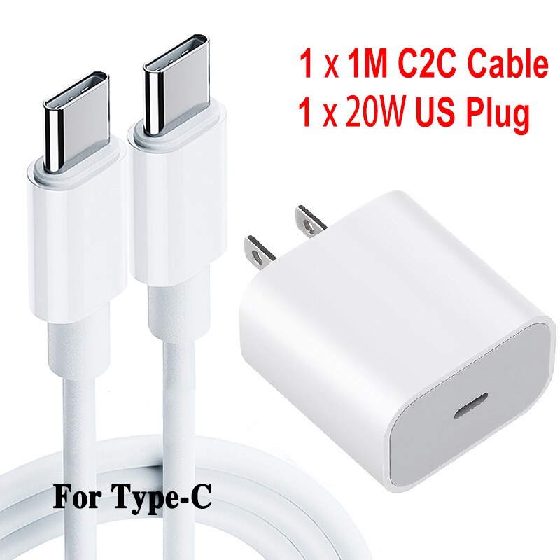 EU/US Plug USB Charger Type C PD USB cable Fast USB Charger 20 PD charger phone charger For iPhone charger: US C2C