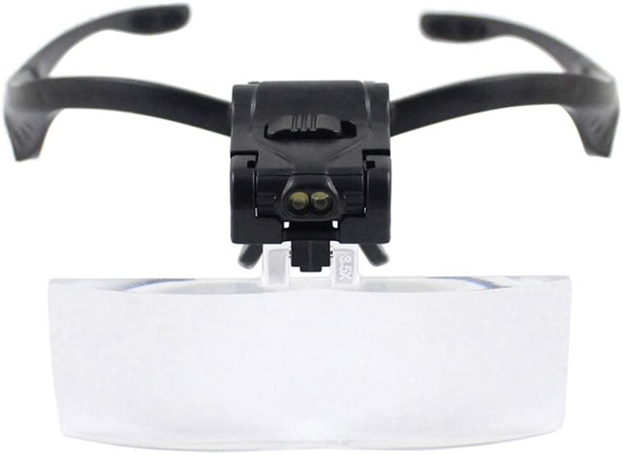 Banda para la cabeza, lupa de reparación de ojos con lupa de 2 luces LED 1,0/1,5/2,0/2,5/3,5x5PC, gafas, lupa de lente óptica (sin batería)