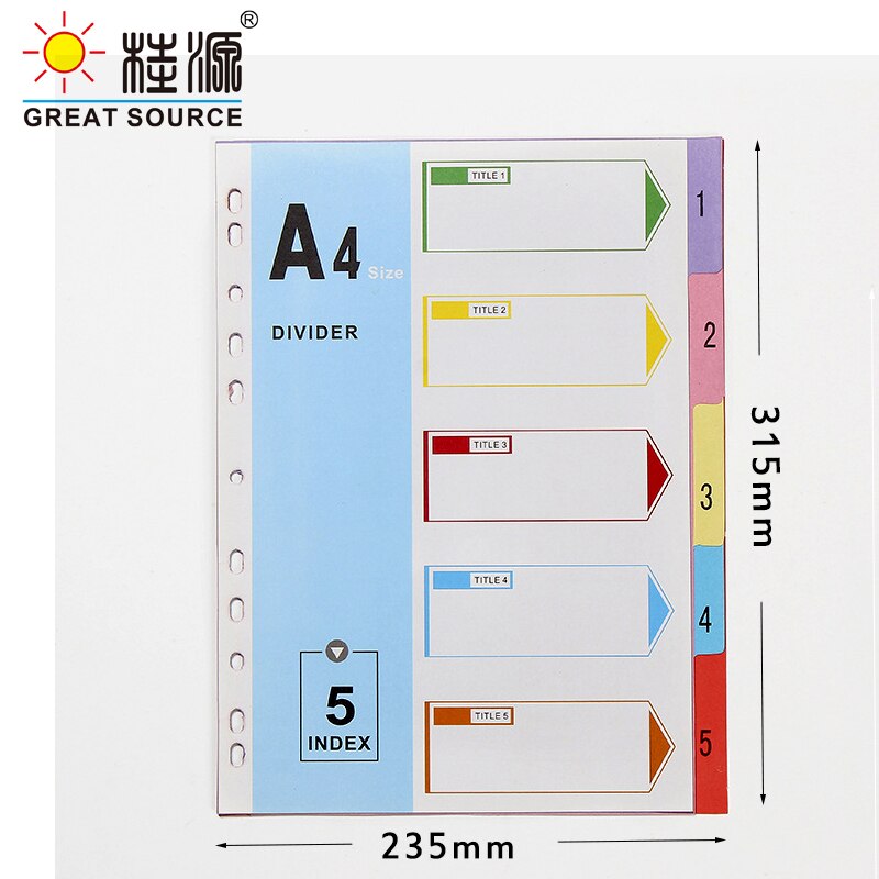 A4 Planner Divider 11 Holes 5 Dividers Colorful Paper CardBoard Index Card For Loose Leaf Paper File Folder Dividers(4 Sets)