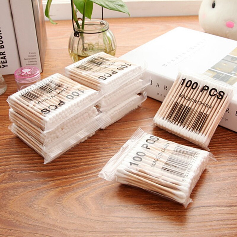 Bastoncillos de algodón desechables, palitos de madera para limpieza de oídos, herramientas de maquillaje para la salud, tampones, 800 unids/paquete