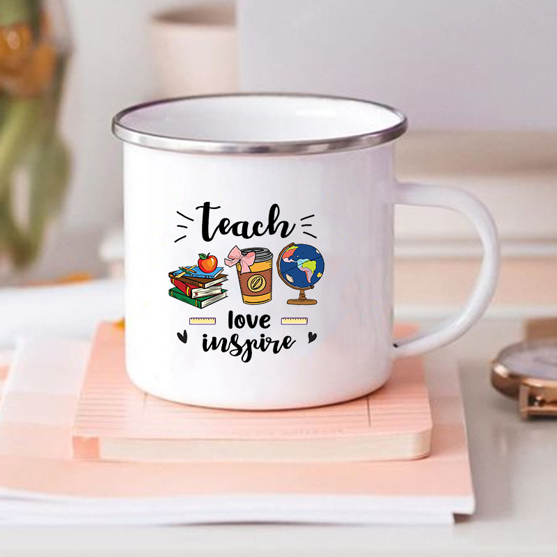 Teacher Love Inspire-Tazas de esmalte estampadas, vaso de vidrio para café, té, bebidas, leche, tazas escolares con asa, para profesores