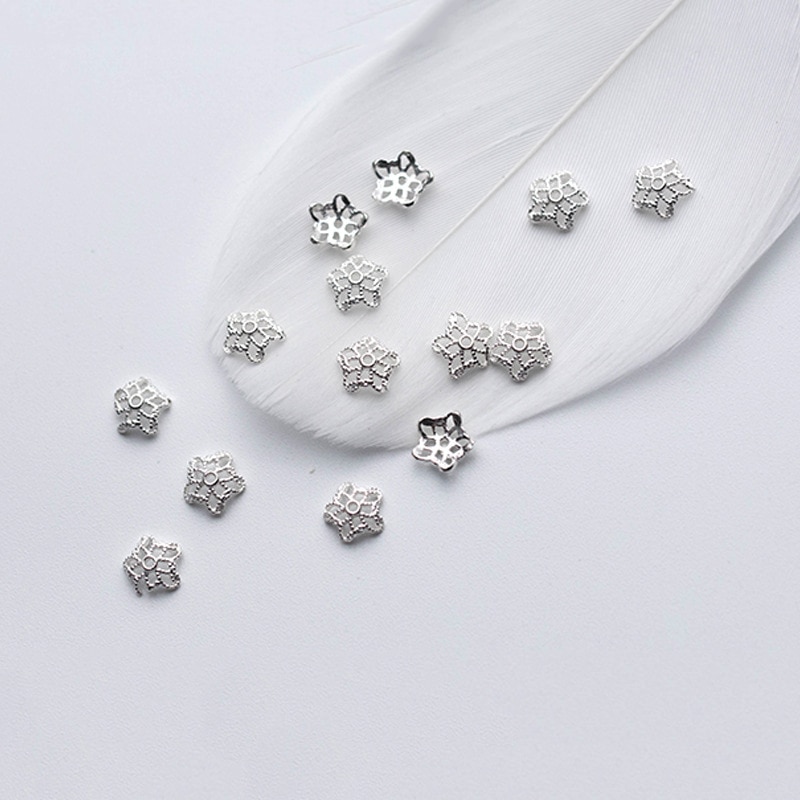 Meetsoft Sekretariat 5 stück/viel  s925 Sterling silber fünfzackige sternblumen-perlenkappen anhänger für diy handgefertigten schmuck zubehör
