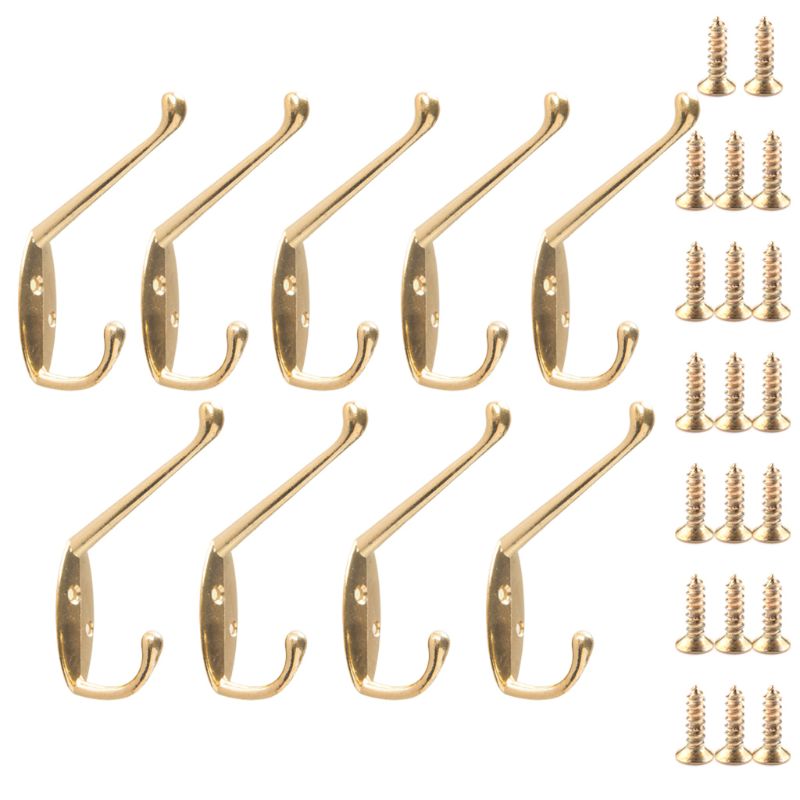 9 Pack Coat Hooks Wall HooksHeavy Duty Wall Mounted for Hat Hardware Dual Prong Retro Coat Hanger with 20 Screws（Black/Gold）: Gold