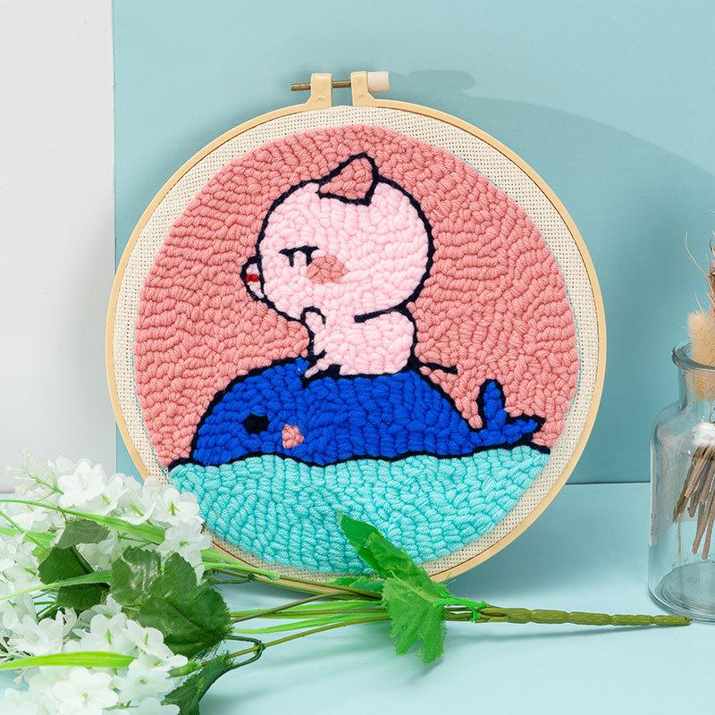 2020 nowy haft ręczny DIY pakiet materiałów wełniane naszycia obrazy do dekoracji mieszkania prosty krzyż wyszywany obrazek: Piglet and whale