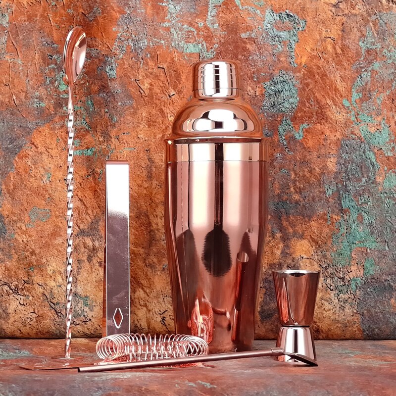 Ensemble de Shaker à Cocktail de Boston en or Rose, Kit de barman, pour boissons mixtes, outils de Bar à domicile Martini, pour débutants, 6 pièces